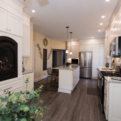 Pearl River NY Kitchen Design with Built In Fireplace
